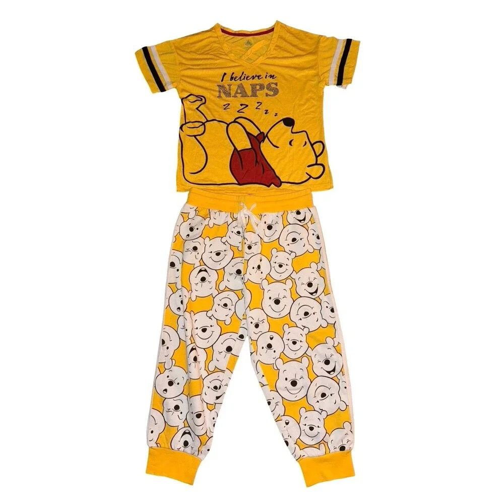 Disney Winnie The Pooh Pajama Set Yellow Sleepwear Pants Shirt Girls 2 Piece Sm - Picture 3 of 14